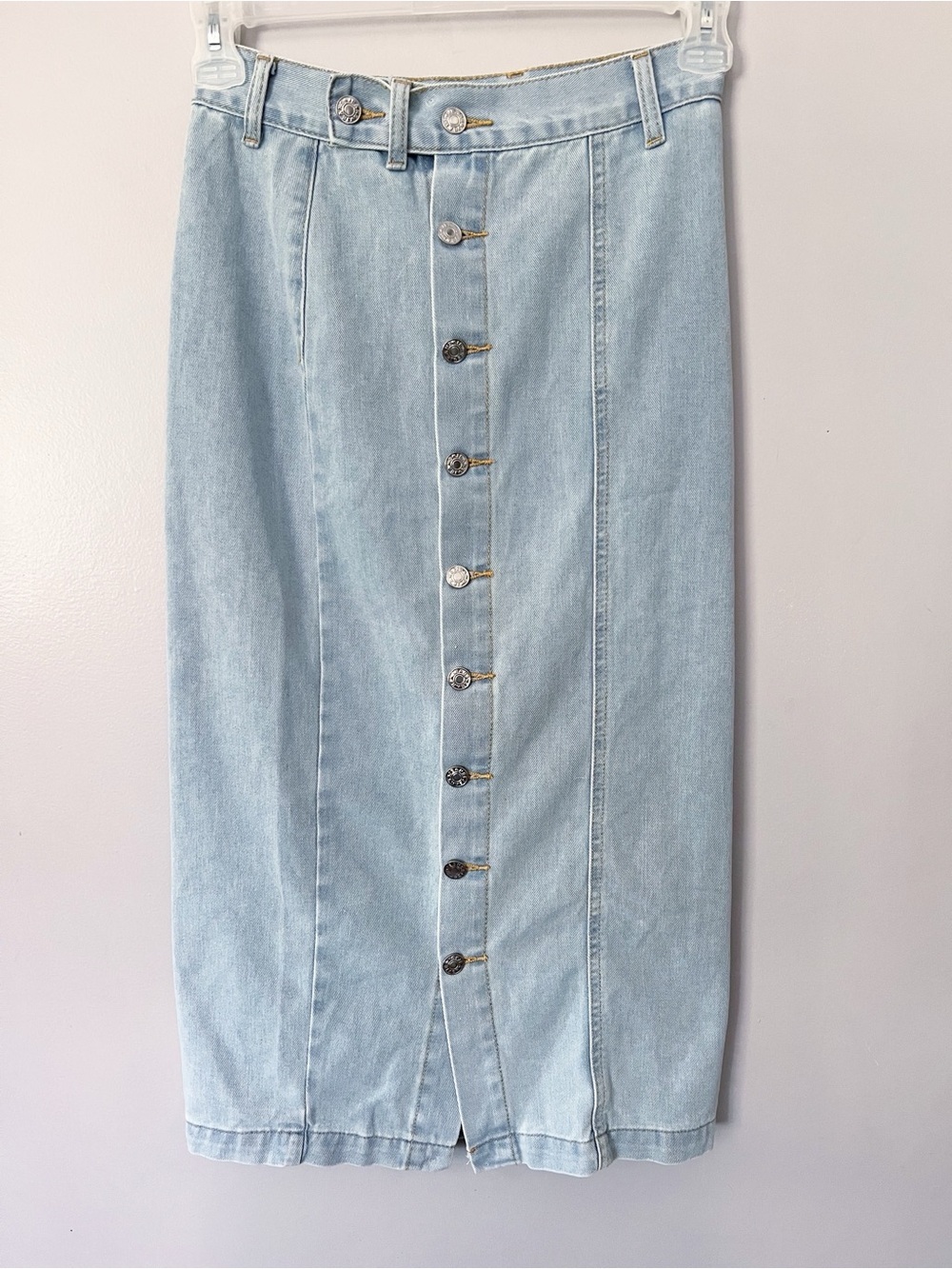 Lightwash Denim Straight Midi Jean Skirt XS Coastal Cowgirl Beachy Western Chic - Picture 2 of 8